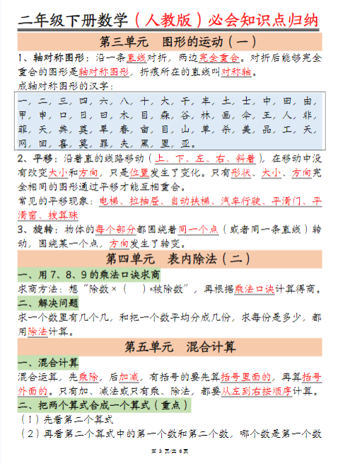 【精品】【数学】二年级下册数学人教版知识点归纳总结-教学网