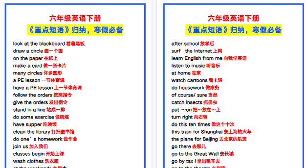 【2026寒假4页】六年级英语下册《重点短语》归纳,寒假必备!-免费学习资料下载 - 开学吧