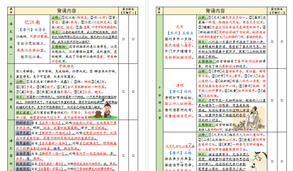 【14页高清完整版】三(下)语文 寒假背诵默写表(含空表)-免费学习资料下载 - 开学吧