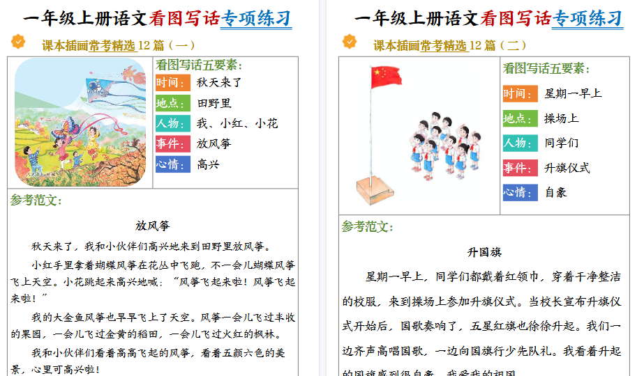 新一上语文看图写话专项练习常考精选期末12篇（含范文24页）-免费学习资料下载 - 开学吧
