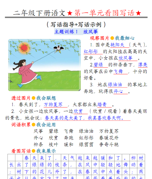 二下语文看图写话指导与范文-教学网