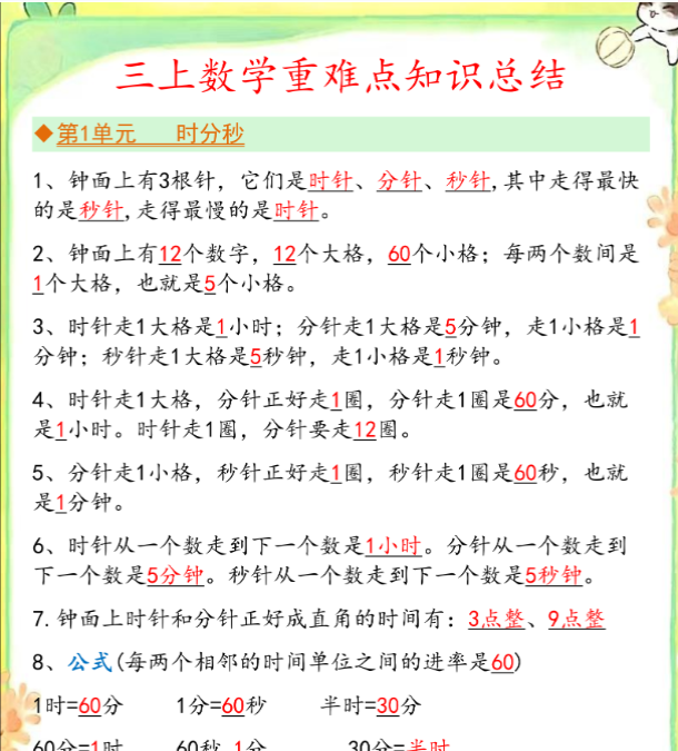 【高清电子版】三上数学单元重点&考点&知识点-教学网