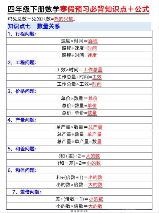 【精品】【4年级下册】《数学必背公式每日一默》-教学网