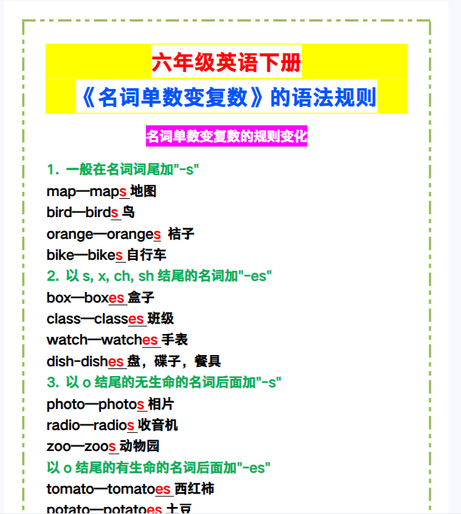 10份！单数复数最新整理持续更新版-高清完整-教学网