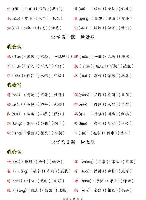 24秋二年级语文上册期末生字拼音组词汇总纯图版-教学网