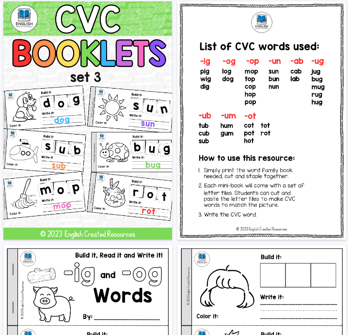 【16页高清彩色版】CVC-Booklets-Set-Three【完整可直接打印】拼读单词练习纸-教学网