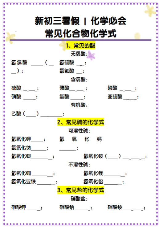 新初三化学必会:常见化合物化学式-教学网