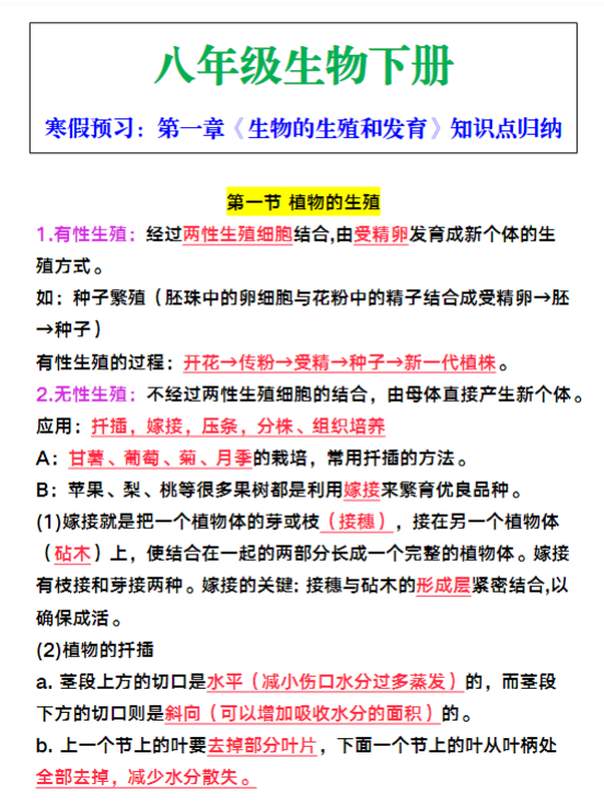 八年级下册生物第一章《生物的生殖和发育》知识点归纳-教学网