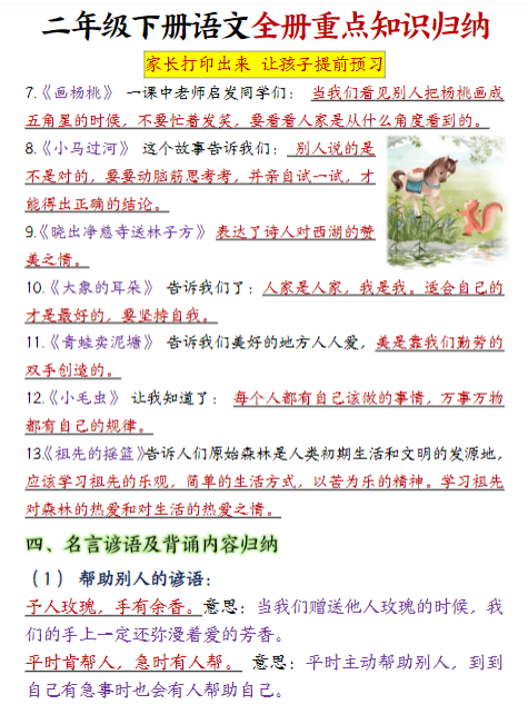 【精品】【全册重点知识点汇总及默写】二下语文-教学网