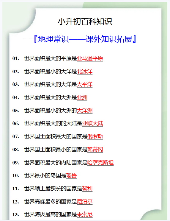 1份！课外知识最新整理持续更新版-高清完整-教学网