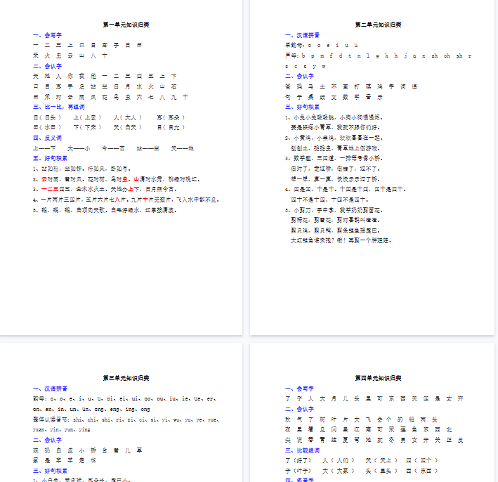 【9页完整版】全册单元知识点归类汇总【高清直接可打印】-教学网