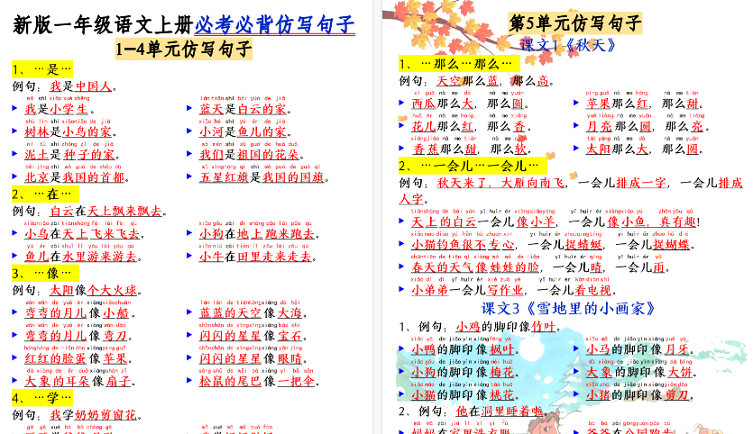 【10页高清完整版】一上语文【必考必背仿写句子】-教学网