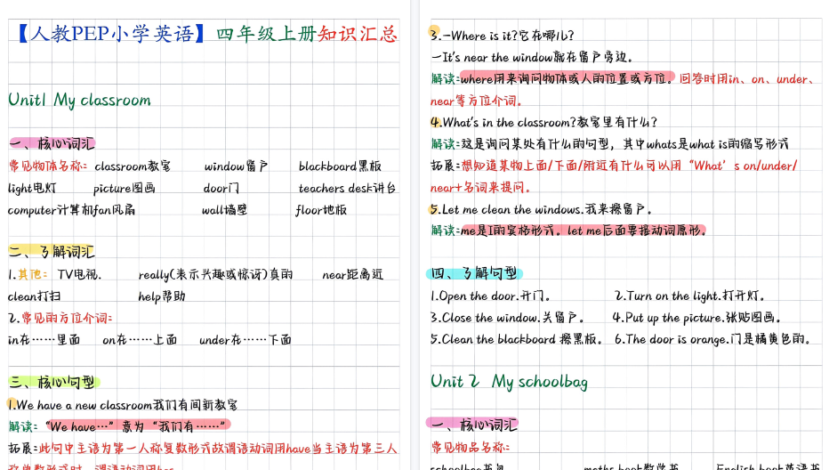 【13页高清完整版】四年级英语上册期末复习重点知识汇总-免费学习资料下载 - 开学吧