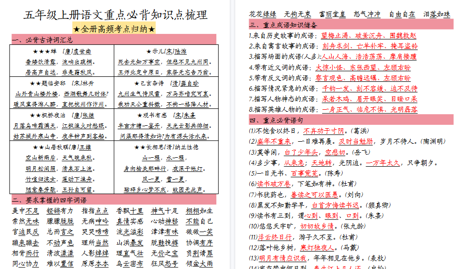 【33页高清完整版】【重点必背知识点梳理】五上语文-教学网