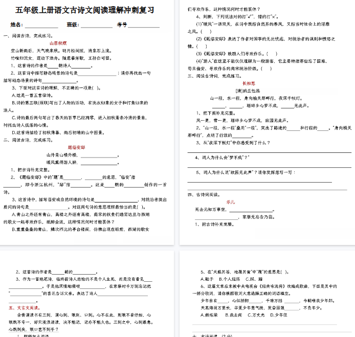 【10页完整版】《语文古诗文阅读理解冲刺复习.》-教学网
