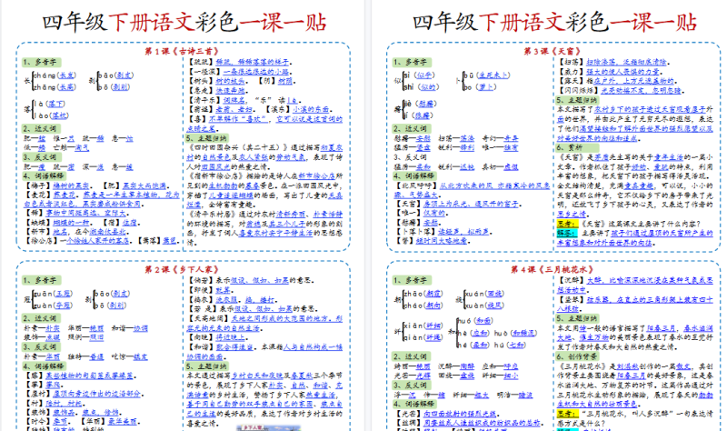 【2026春14页完整版】小学语文《课课贴》4年级下册-免费学习资料下载 - 开学吧