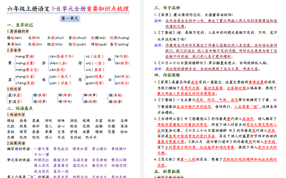 2025年新版六年级语文知识点期末总结（全册高频考点汇总）-免费学习资料下载 - 开学吧