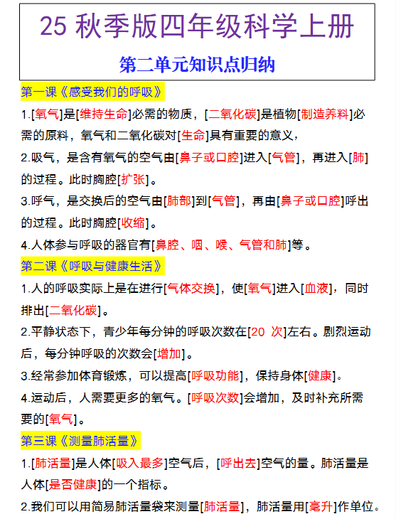 【2025秋新版】四年级上册科学第二单元知识点归纳-教学网