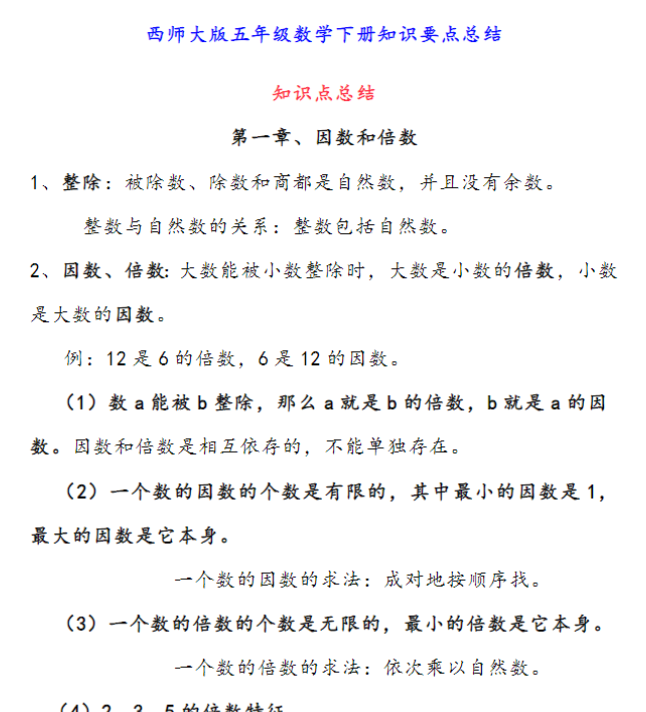【高清电子版】24页西师版 五年级下期数学知识点归纳-教学网