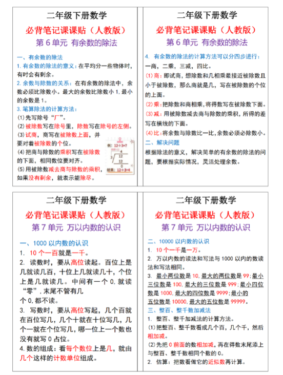 【精品】二下数学必背笔记课课贴13条（人教版）-教学网