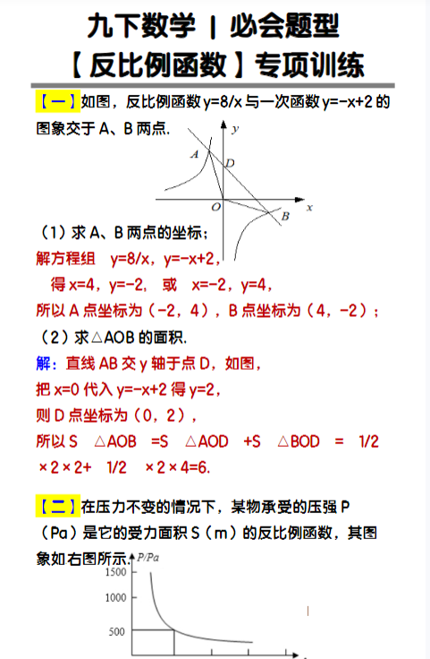 九下数学必会题型【反比例函数】专项训练-教学网