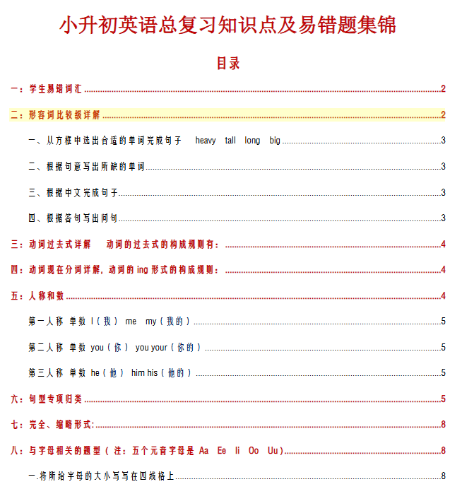 【34页新版】人教版小升初英语总复习必考知识点易错题大全【高清完整版】-教学网