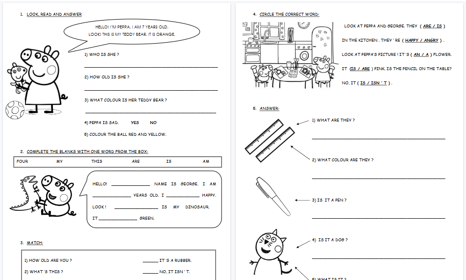 【3页高清彩色版】question sentence【完整可直接打印】小猪佩奇语法练习纸-教学网