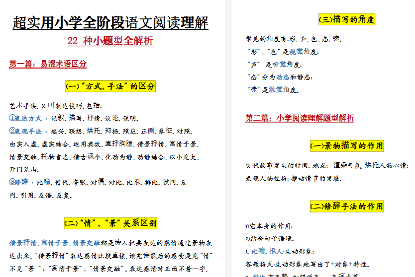 【15页高清完整版】三年级阅读理解 22 种小题型全解析【完整整理版】-免费学习资料下载 - 开学吧