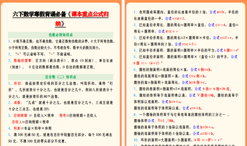 【2026寒假4页】六下数学寒假背诵必备《课本重点公式归纳》-免费学习资料下载 - 开学吧