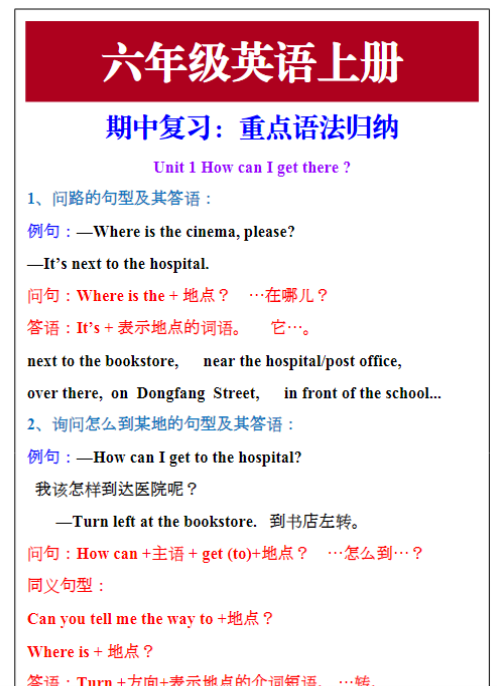 六年级英语上册期中复习重点语法归纳-教学网