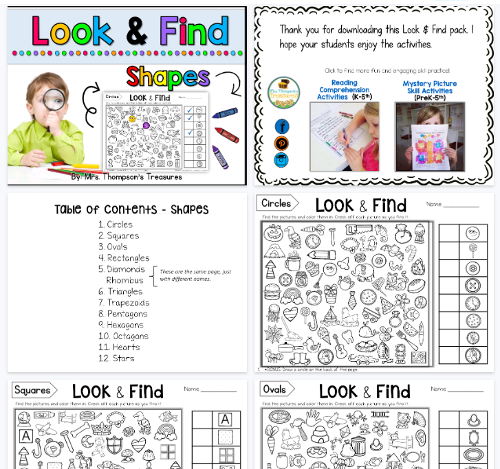 【31页高清彩色版】LookFindHiddenPicturePuzzlesShapes【完整可直接打印】英文专注力练习纸-教学网