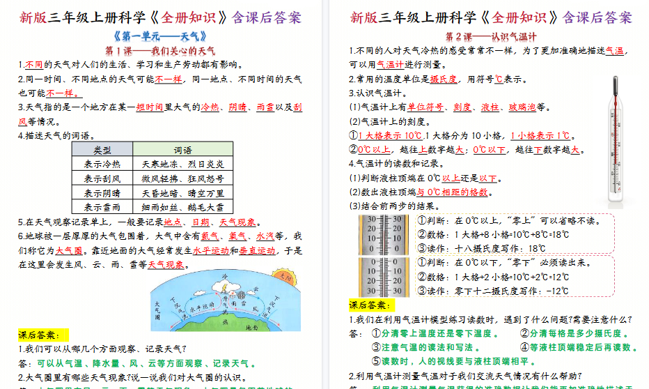 【23页高清完整版】三上教科版科学《全册知识》含课后答案-免费学习资料下载 - 开学吧