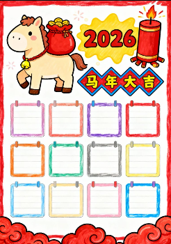马年日历2手抄报-高清可直接打印无水印版本-教学网