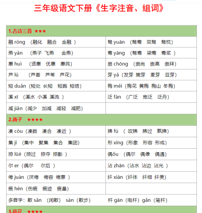 【生字注音组词】三下语文-教学网