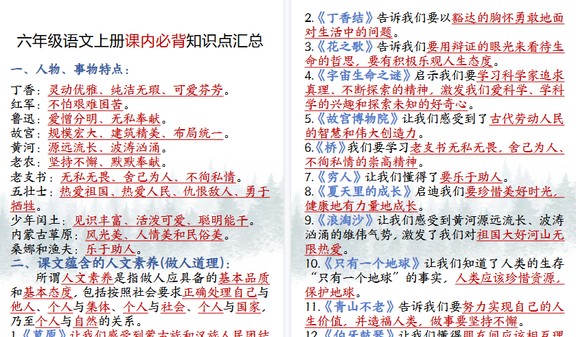 【14页高清完整版】六上语文课内必背知识点汇总-教学网