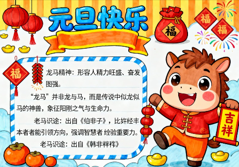 马年辞旧迎新展望手抄报-高清可直接打印无水印版本-免费学习资料下载 - 开学吧