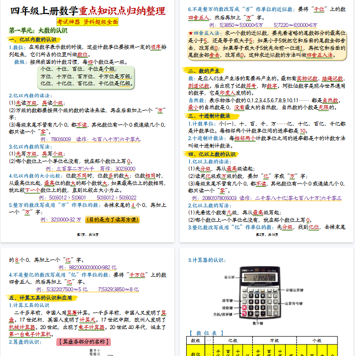 【14页完整版】四上数学期末重点知识点归纳整理-教学网