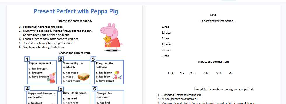 【2页高清彩色版】present-perfect【完整可直接打印】小猪佩奇语法练习纸-教学网
