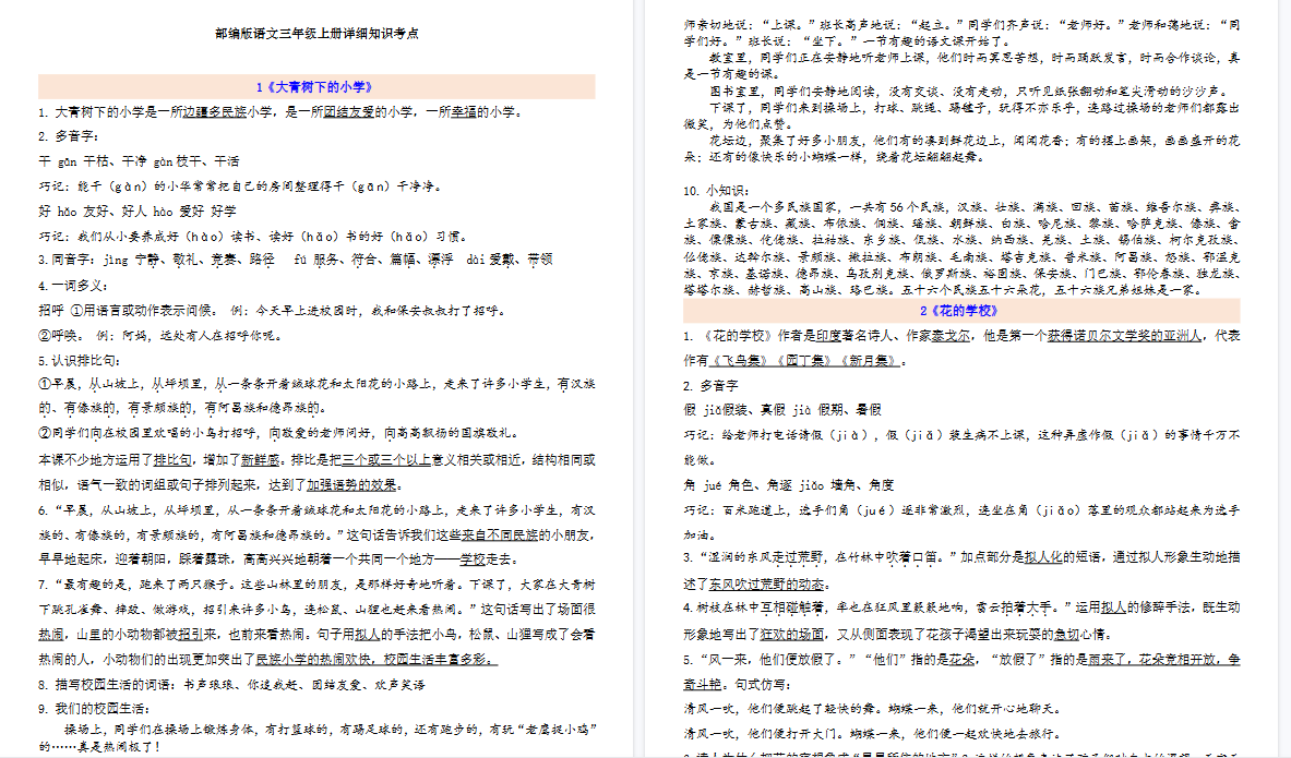 【48页高清完整版】三（上）第1-8单元单元园地与习作指导【自编知识点汇总】-教学网